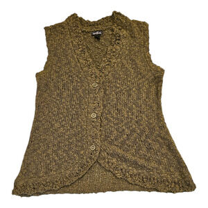 Erika Medium Green Knit Sleeveless Button Up V-Neck Shirt